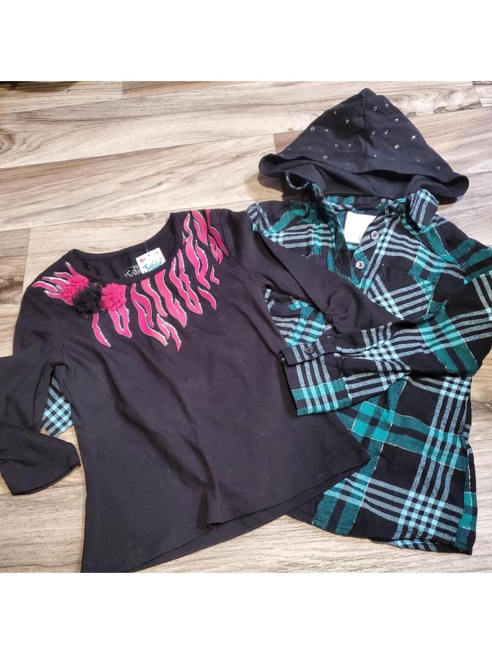 Girls 5 6 Justice Bundle Tee Shirt Hoodie Flannel